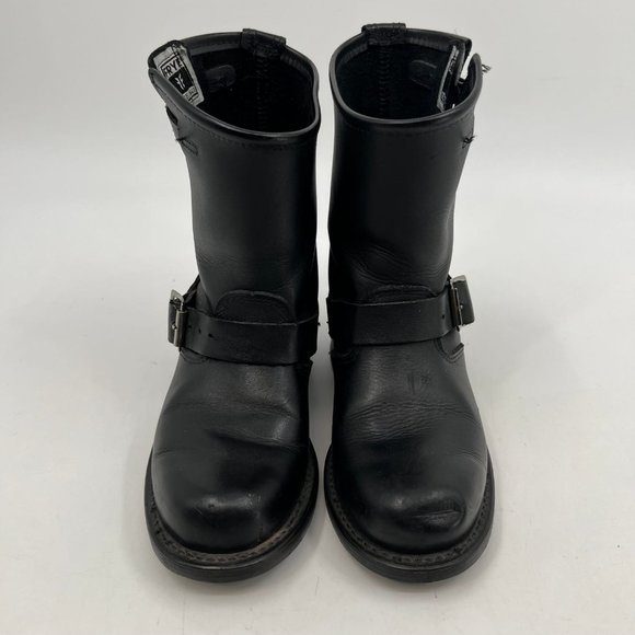 Frye Black Leather Block Heeled Boots | Buckle Accent - Picture 2 of 10